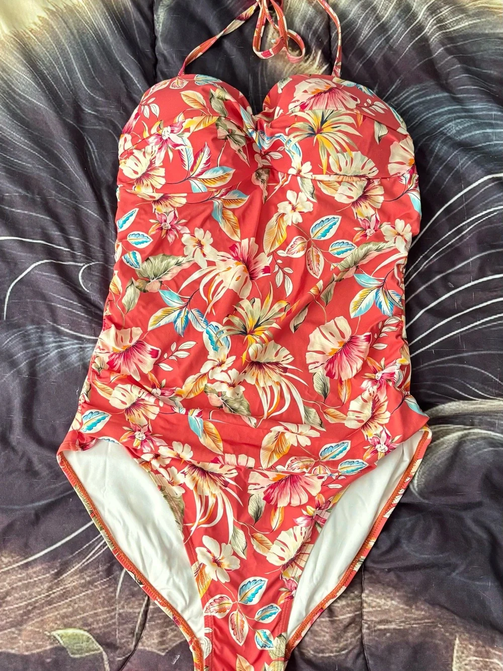 Catherine Malandrino Coral Floral One-Piece Swim Dress with Wrap Skirt